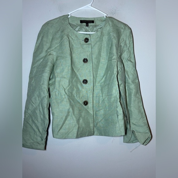 Anne Klein Jackets & Blazers - Anne Klein Green Linen & Silk blend Jacket Lightweight Button Front Size 8